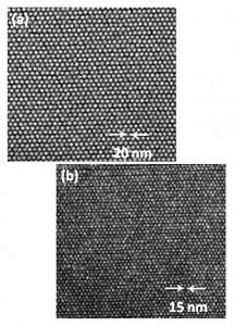 Electron microscopy images of magnetic bits at densities